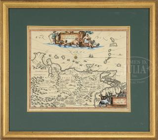 Appraisal: FRAMED AND HAND COLORED EARLY JOHN OGILBY ATTRIBUTED MAP OF