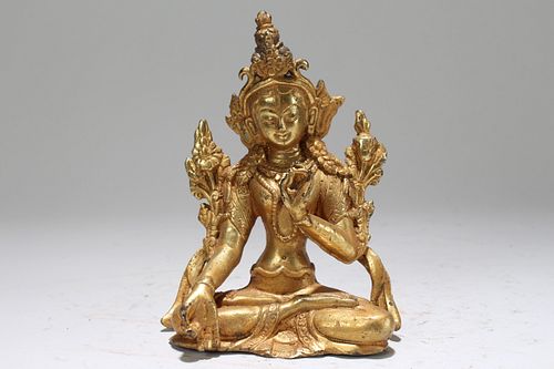 Appraisal: CHINESE GILT RELIGIOUS STATE BUDDHA STATUEChinese Gilt Religious State Buddha