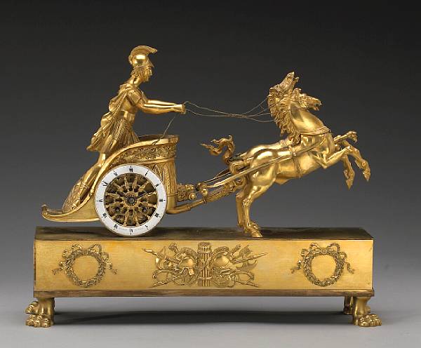 Appraisal: A Empire gilt bronze chariot form mantel clock Vincent Paris