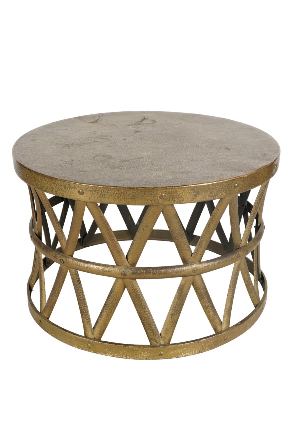 Appraisal: CONTEMPORARY HAMMERED BRASS COFFEE TABLECondition with staining residue and discoloration