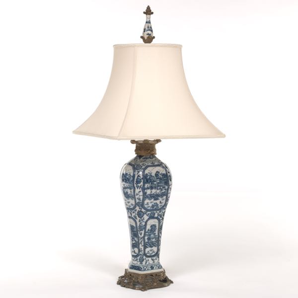 Appraisal: CHINOISERIE STYLE CASTILIAN BLUE AND WHITE PORCELAIN AND PATINATED BRASS