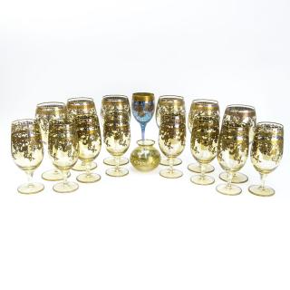 Appraisal: Grouping of Sixteen French Gilt Glass Stemware Includes water goblets