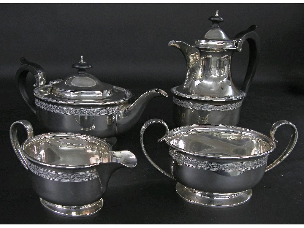 Appraisal: s four piece boat shaped tea service consisting of teapot