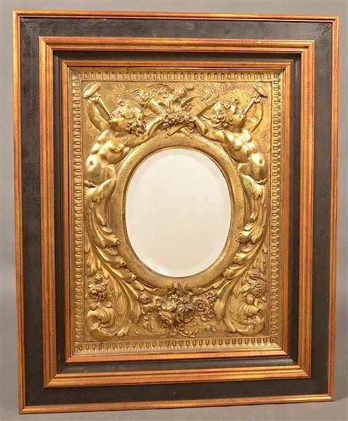 Appraisal: Antique Embossed Brass Framed Mirror Antique Embossed Brass Framed Mirror