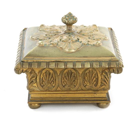 Appraisal: French bronze-dore trinket box stamped EP circa - hinged lid