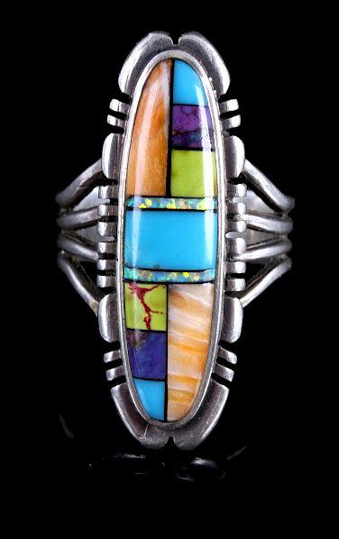 Appraisal: Signed Navajo Sterling Multistone Mosaic Ring For sale in this