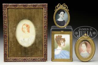 Appraisal: FOUR ANTIQUE MINIATURE PAINTINGS OF WOMEN Lot includes Watercolor on