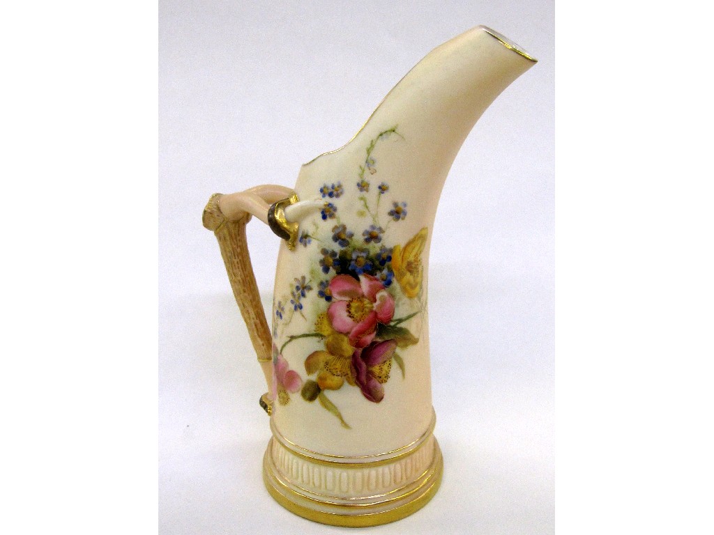 Appraisal: Royal Worcester tusk ice jug with floral decoration on blush