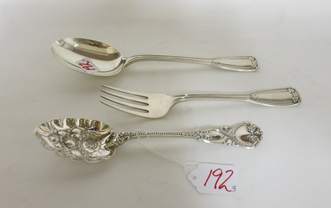 Appraisal: THREE TIFFANY CO STERLING SILVER FLATWARE PIECES serving pieces St