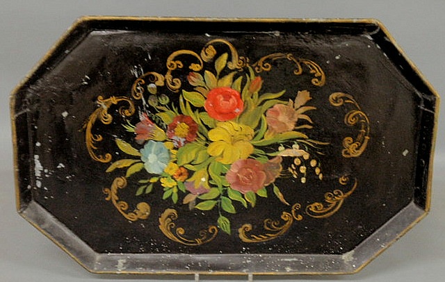 Appraisal: Large Tole floral decorated tray x