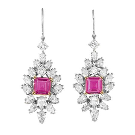 Appraisal: Pair of Diamond and Pink Tourmaline Earrings Estimate -