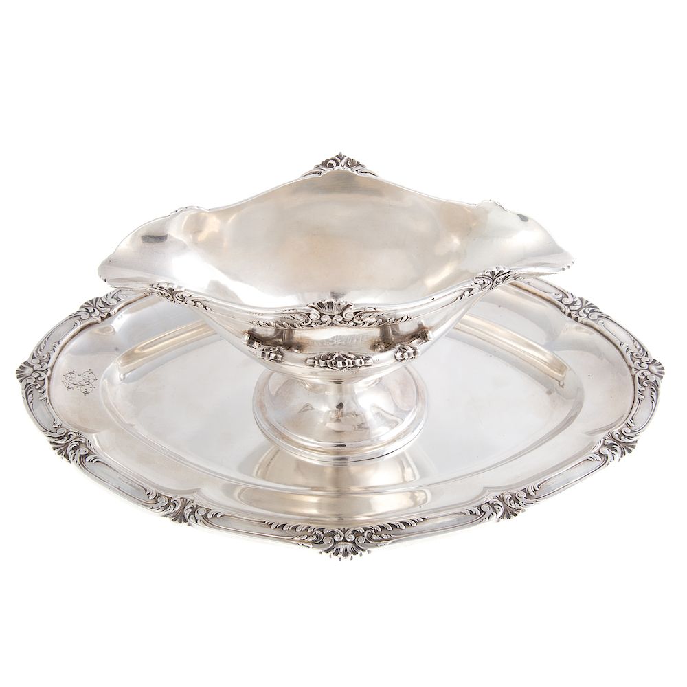 Appraisal: French Silver Sauceboat Undertray In the Empire Style standard ozt