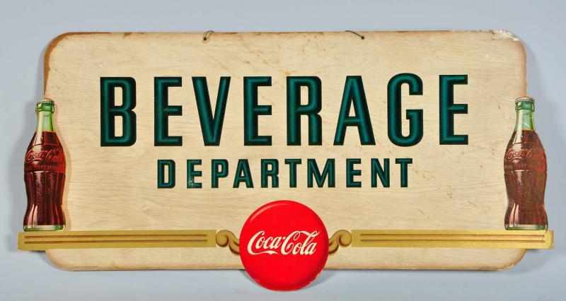 Appraisal: Cardboard Coca-Cola Beverage Department Sign Description Spotted and stained on