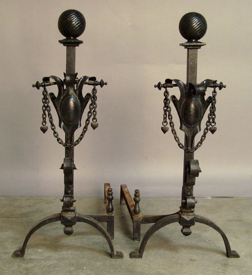 Appraisal: Pair of spanish style iron andirons th c h