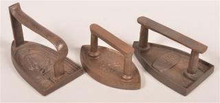 Appraisal: Three Antique Cast Iron Flat Irons Three Antique Cast Iron