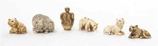 Appraisal: Six Japanese Carved Ivory Netsuke three in the form of