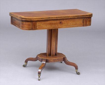 Appraisal: REGENCY INLAID MAHOGANY GAMES TABLE The crossbanded folding and swivel