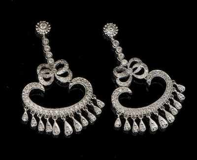 Appraisal: A Pair of k Gold and Diamond Pendant Earrings k