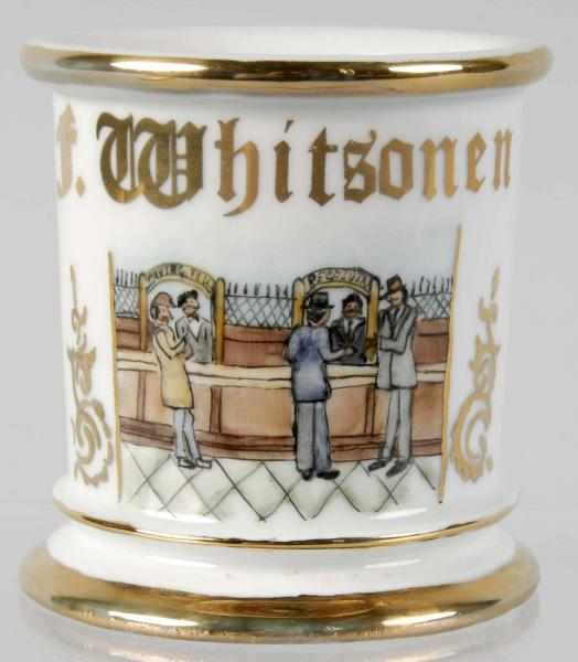 Appraisal: Bank Scene Shaving Mug Description Shows two tellers one receiving