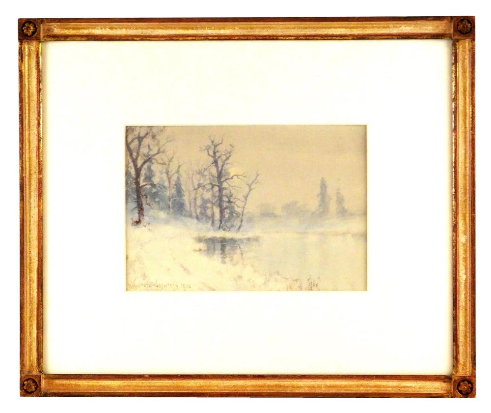 Appraisal: Wedworth Wadsworth American - Winter Landscape with Lake watercolor on