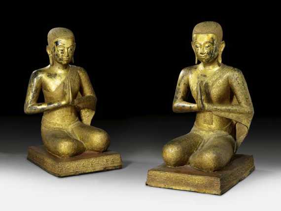 Appraisal: PAIR OF WORSHIPPERS Thailand Rattanakosin th century H cm Bronze