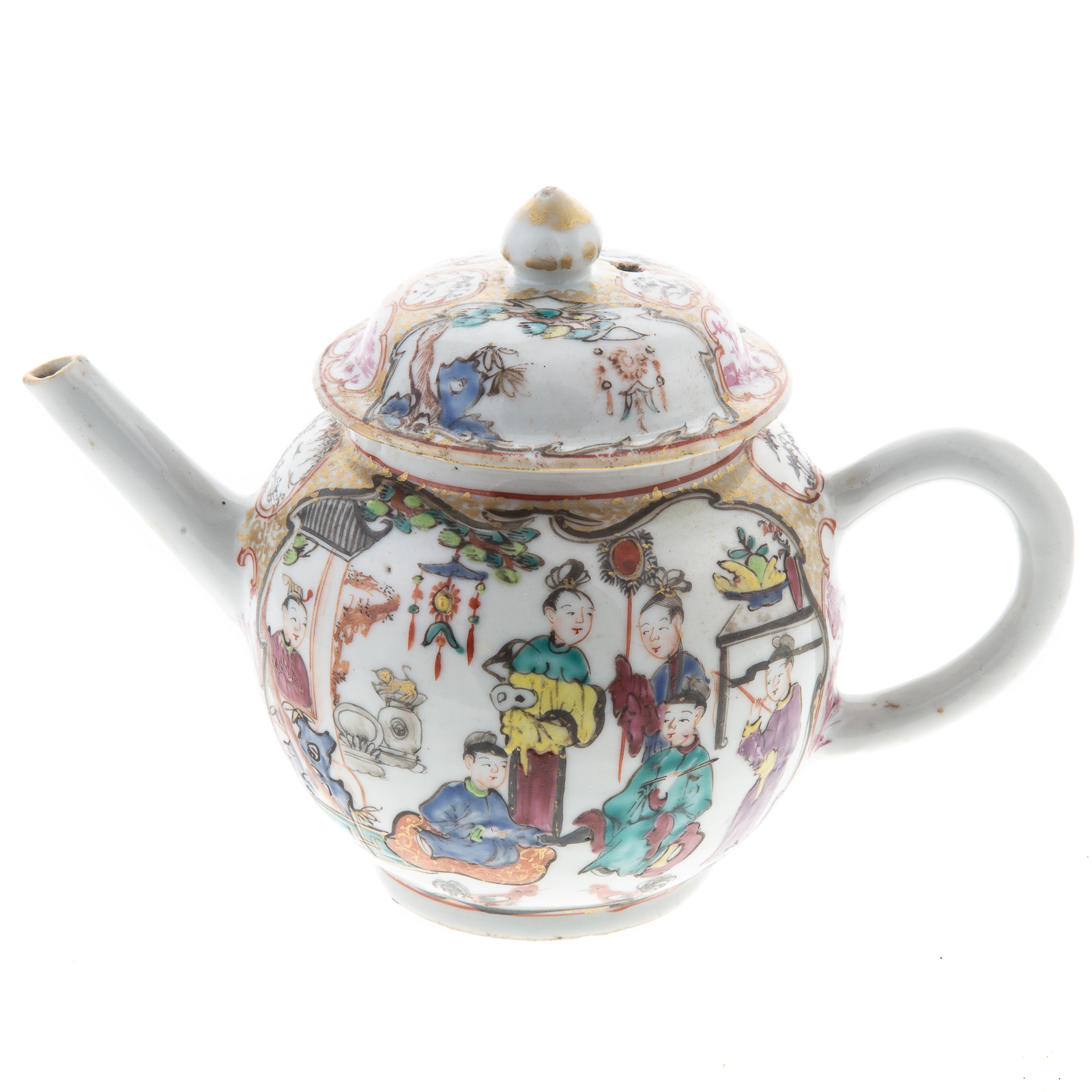 Appraisal: CHINESE EXPORT MANDARIN GLOBULAR TEAPOT Circa decorated with elaborate court