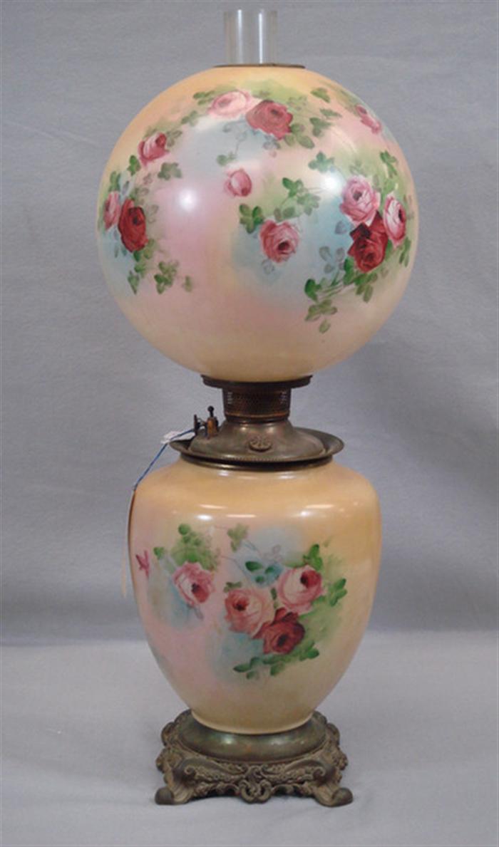 Appraisal: Gone With The Wind Victorian banquet lamp hand painted rose