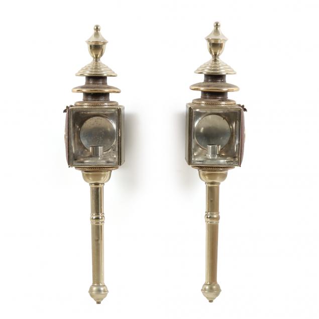 Appraisal: PAIR OF ANTIQUE ENGLISH COACH SCONCES Early th century brass