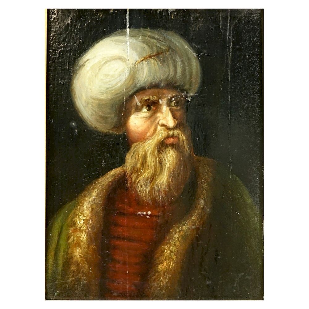 Appraisal: Early Orientalist School Oil on Panel Portrait Early Orientalist School