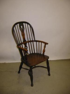 Appraisal: AN ASH AND ELM WINDSOR ARM CHAIR of high double