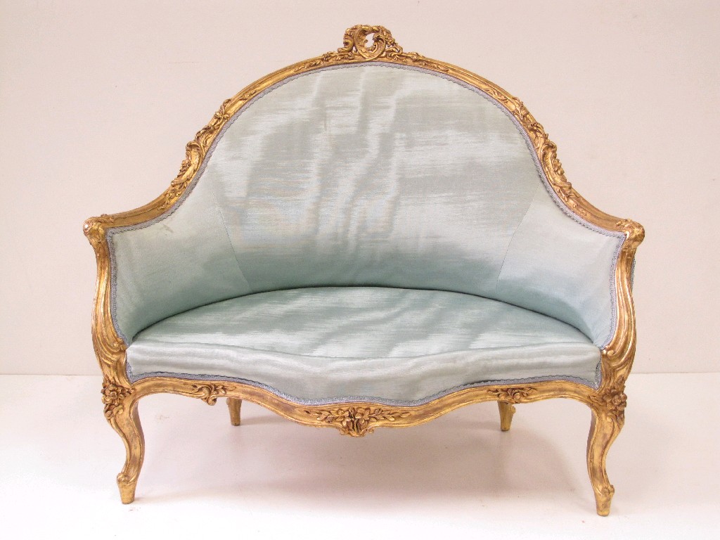 Appraisal: A Louis XV style gilt framed Corner Chair with blue