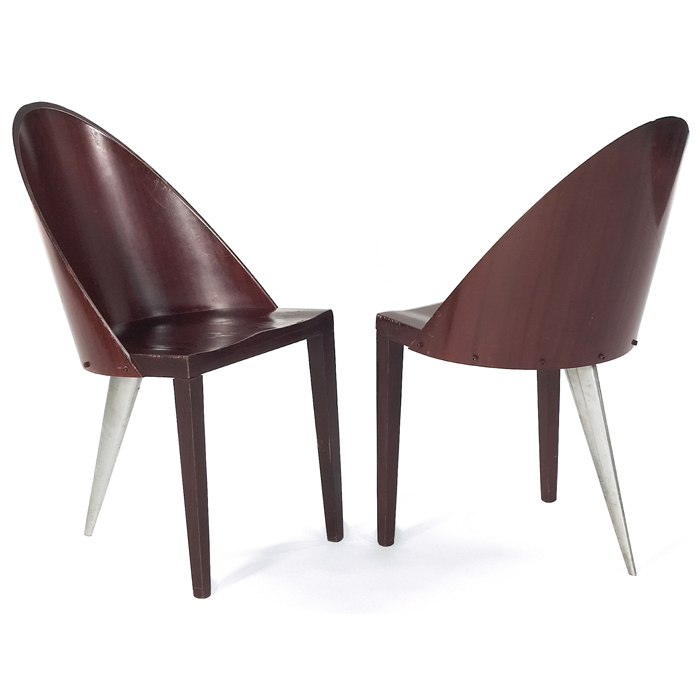 Appraisal: Philippe Starck Royalton Hotel chairs pair curved back of cherry-stained