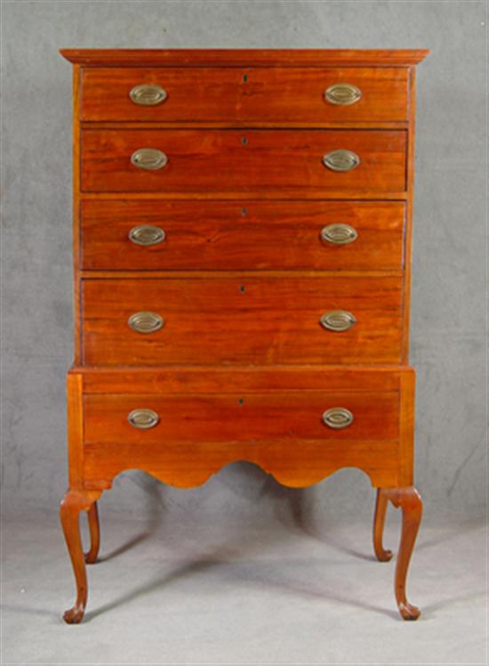 Appraisal: Walnut Queen Anne Highboy Poplar secondary Four scratchbeaded drawers over