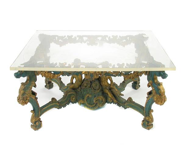 Appraisal: An Italian carved paint decorated low table with acrylic top