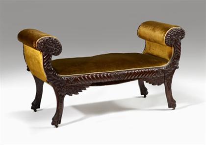 Appraisal: Classical carved mahogany bench circa With cornucopia carved scrolled arms