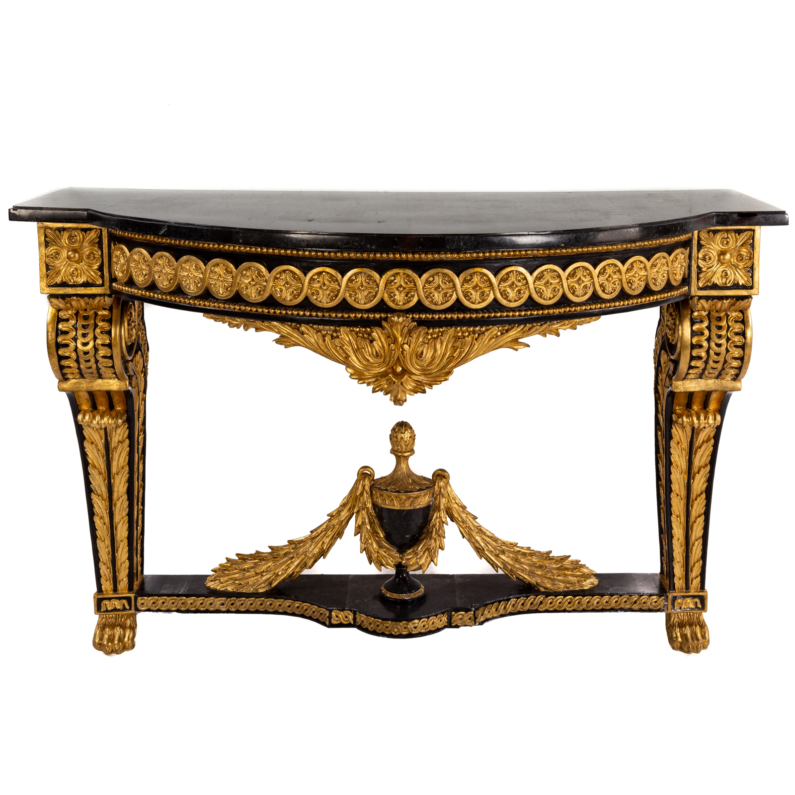 Appraisal: EMPIRE STYLE EBONIZED GILT WOOD CONSOLE th century shaped wood