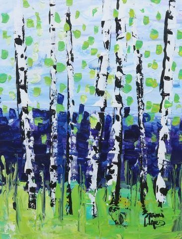 Appraisal: Framed acrylic on paper painting Paper Birch Trees signed lower