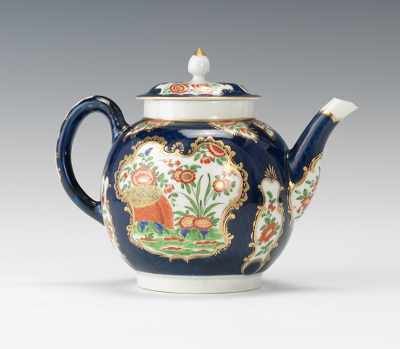 Appraisal: A Worcester Blue-Scale Teapot and Cover Globular form porcelain teapot