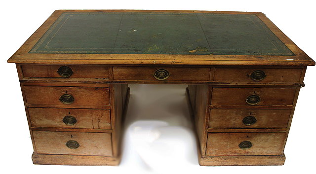 Appraisal: A TH CENTURY PINE TWIN PEDESTAL DESK with leather inset