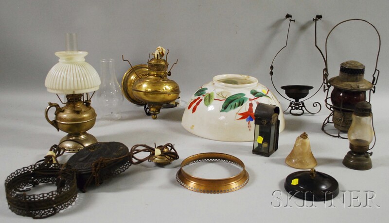 Appraisal: Six Assorted th Century Metal Kerosene and Oil Lighting Devices