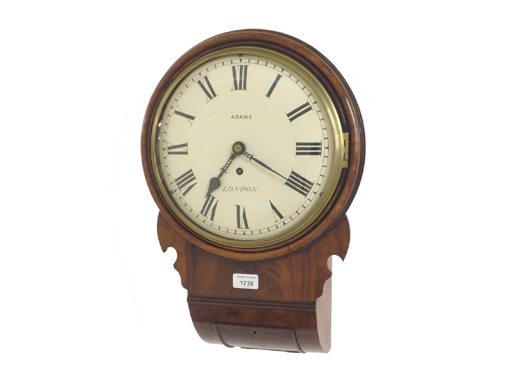 Appraisal: Good English flame mahogany single fusee drop dial wall clock