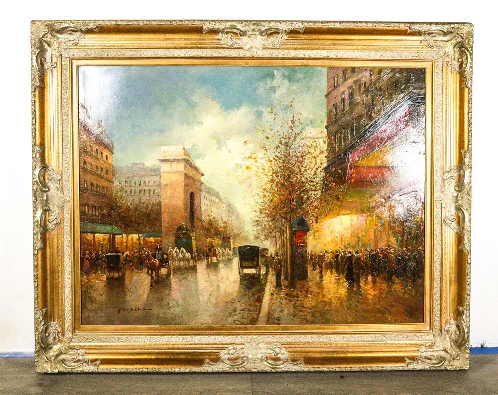 Appraisal: TE Pencke Oil on Canvas Paris Street Scene TE Pencke