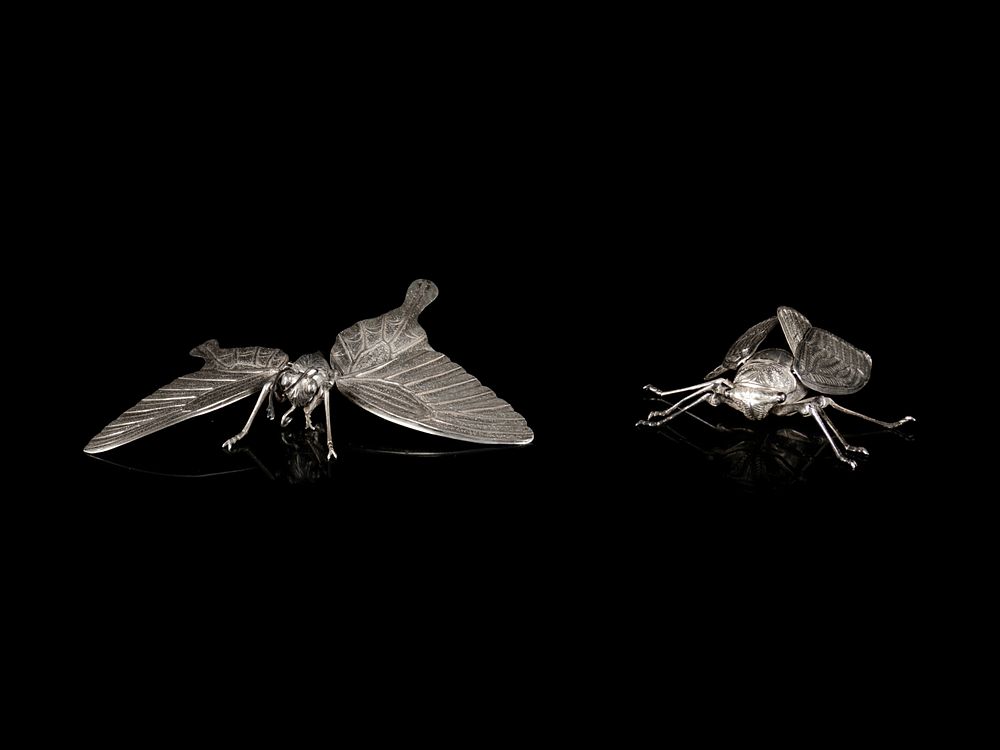 Appraisal: Two Silver Articulated Models of Insects Two Silver Articulated Models