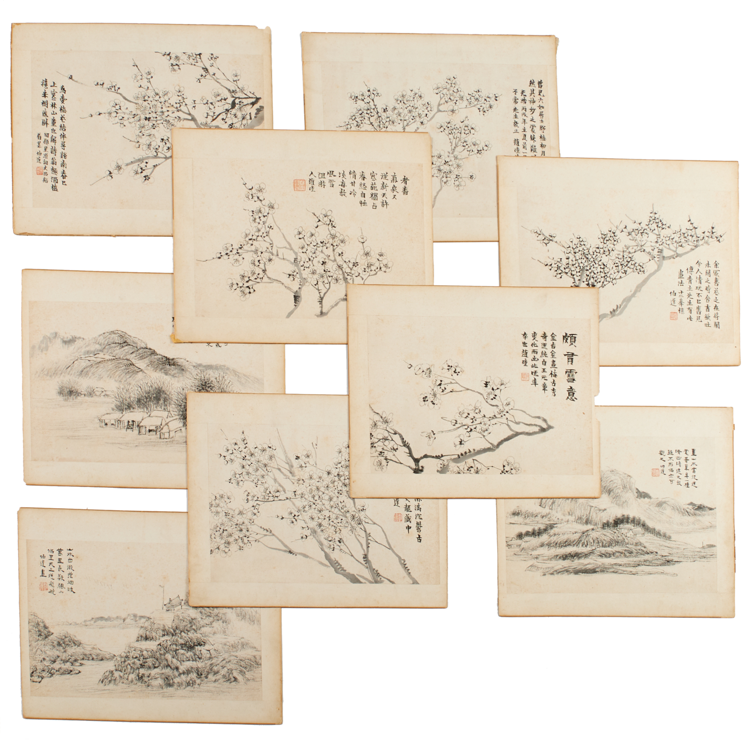 Appraisal: CHINESE SCHOOL GROUP PAINTINGS th c ink on paper mounted