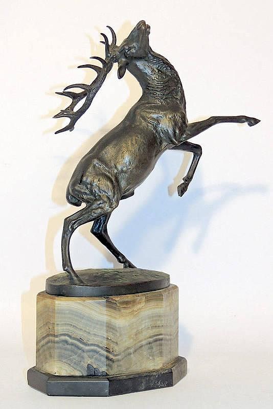 Appraisal: Continental Bronze Sculpture Stag Continental bronze sculpture of a stag