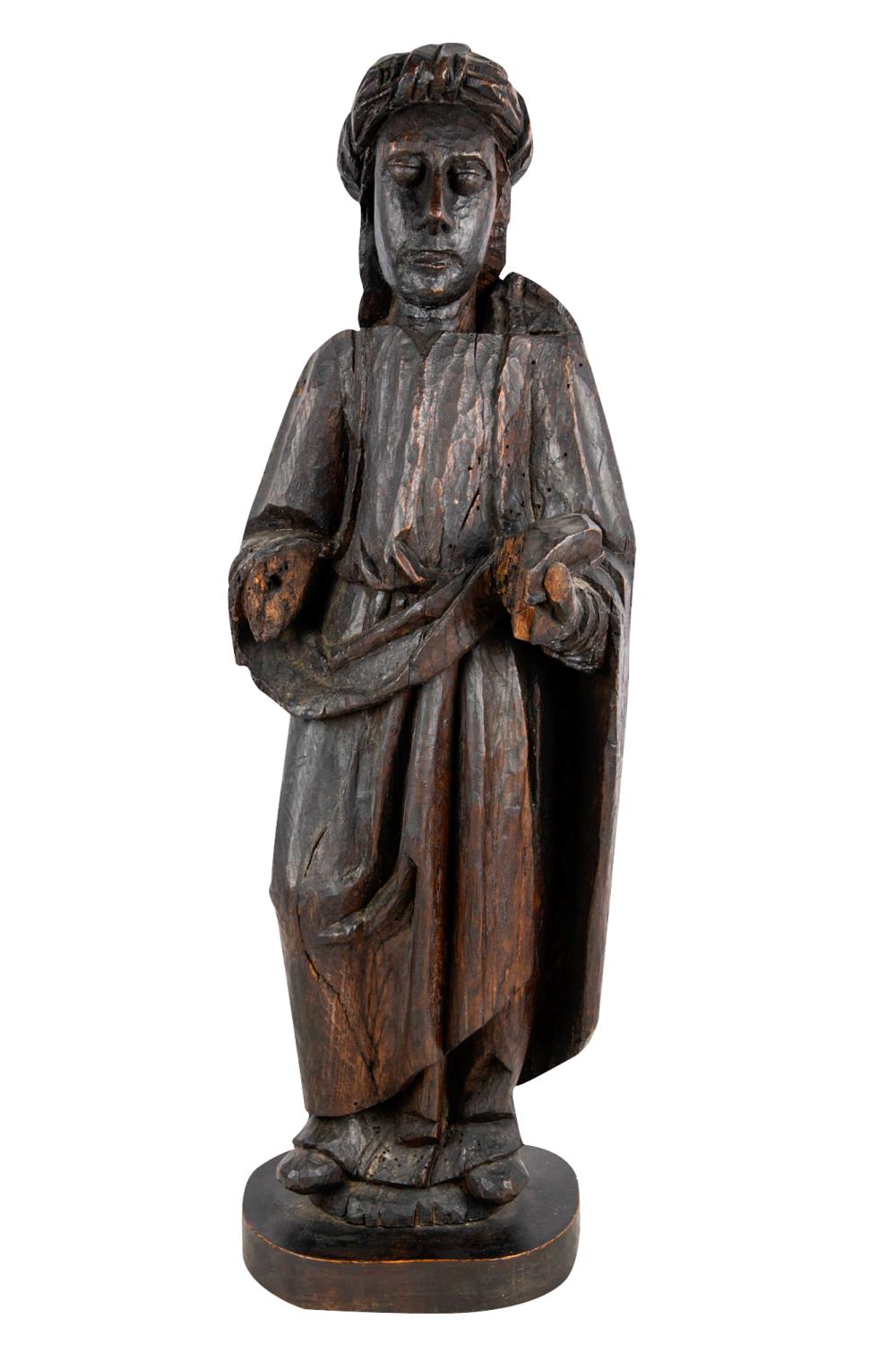 Appraisal: ENGLISH STANDING FIGURE OF A SAINT WITH BOOKwood heavily worn