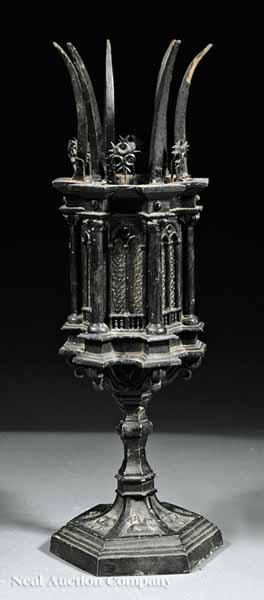 Appraisal: An English Gothic Cast Iron Candleholder mid- th c now