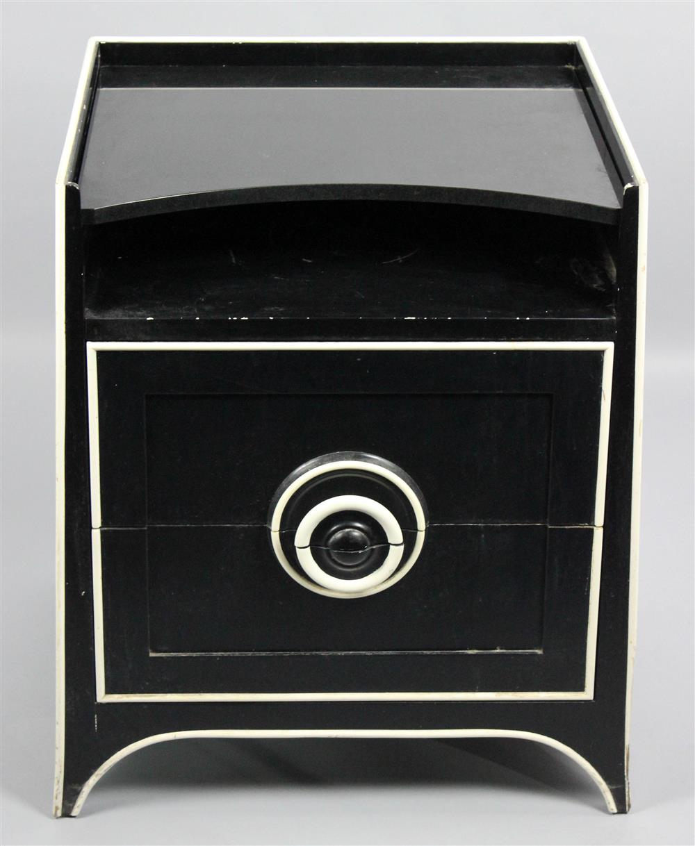 Appraisal: GLOBAL VIEWS CONTEMPORARY BLACK AND WHITE SIDE CABINET black lacquer