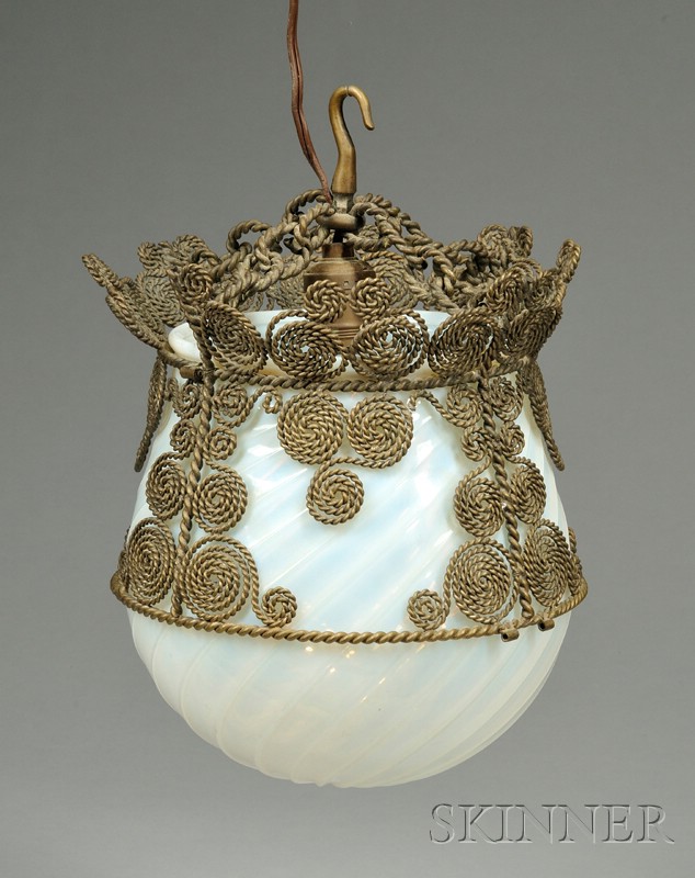 Appraisal: Hanging Light Fixture Opalescent glass and metal wire Early th