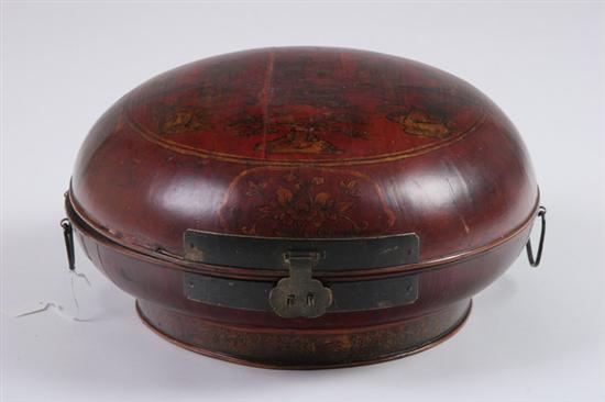 Appraisal: CHINESE POLYCHROME WOOD BOX AND COVER th century Court scene